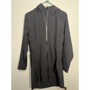 Lululemon Black Rain Rebel Jacket Long Hooded Waterproof Trench Coat Zip Up Sz 4